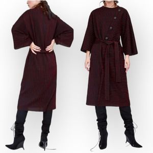 Zara Women’s Striped Jacquard Button Detail Midi Dress Red Black Size S